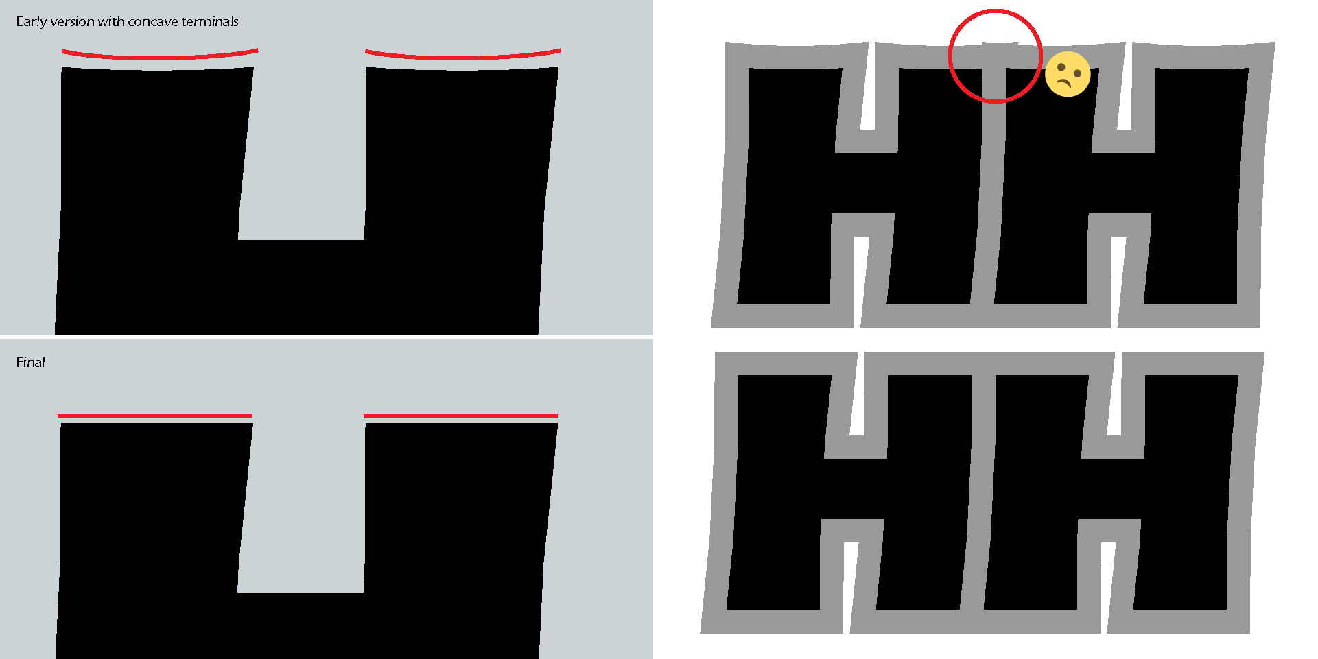 Early version with concave terminals